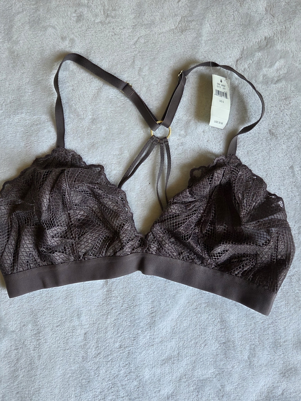 aerie Lace Bralette with Strappy Ring Back - Dark Brown New With Tag